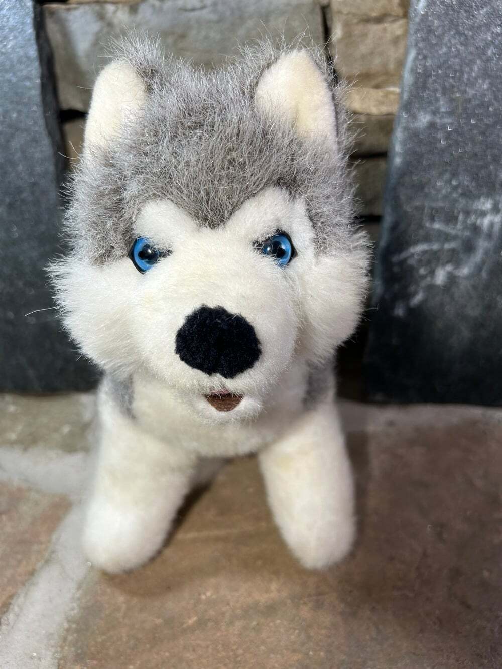 Realistic Siberian Husky Blue Eyes Grey and White plush dog